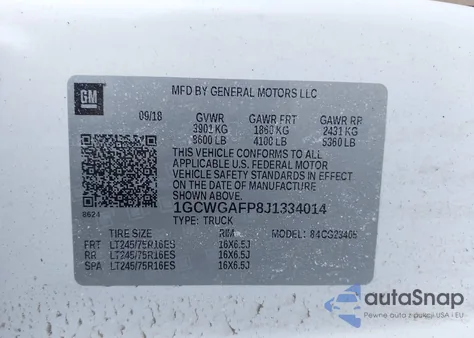 2018 Chevrolet Express 2500 Work Van из США, поврежденный, VIN 1GCWGAFP8J1334014